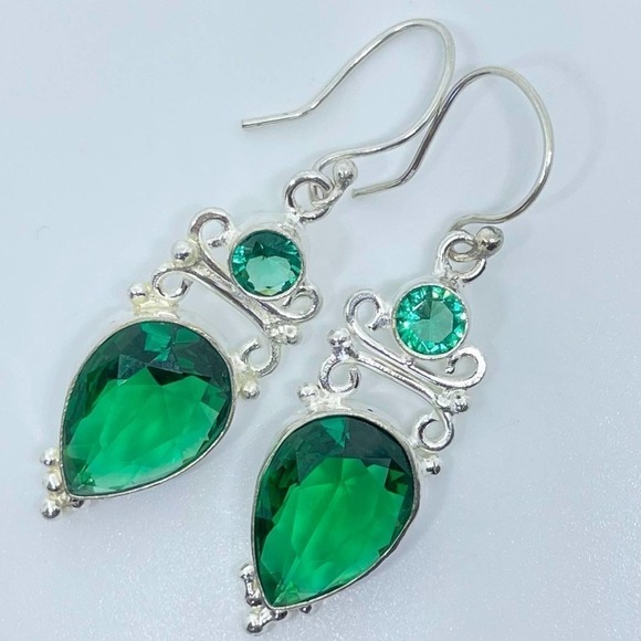 Sterling Silver Jeweled Dangle Earrings - Picture 10 of 17